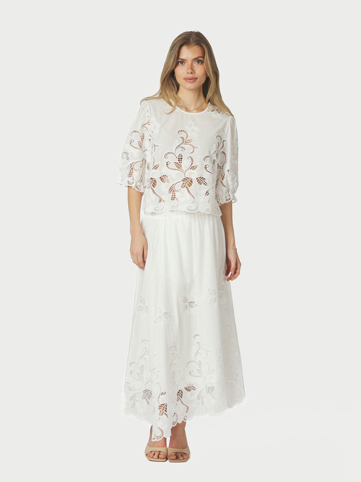 Yara Long Emb Skirt  White