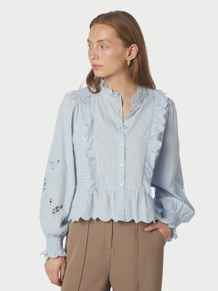 Petrine Embroidery Blouse  Light Blue