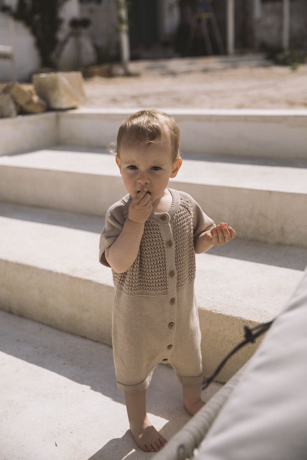 Fifer Ss Loose Knit Suit  Lysegrå
