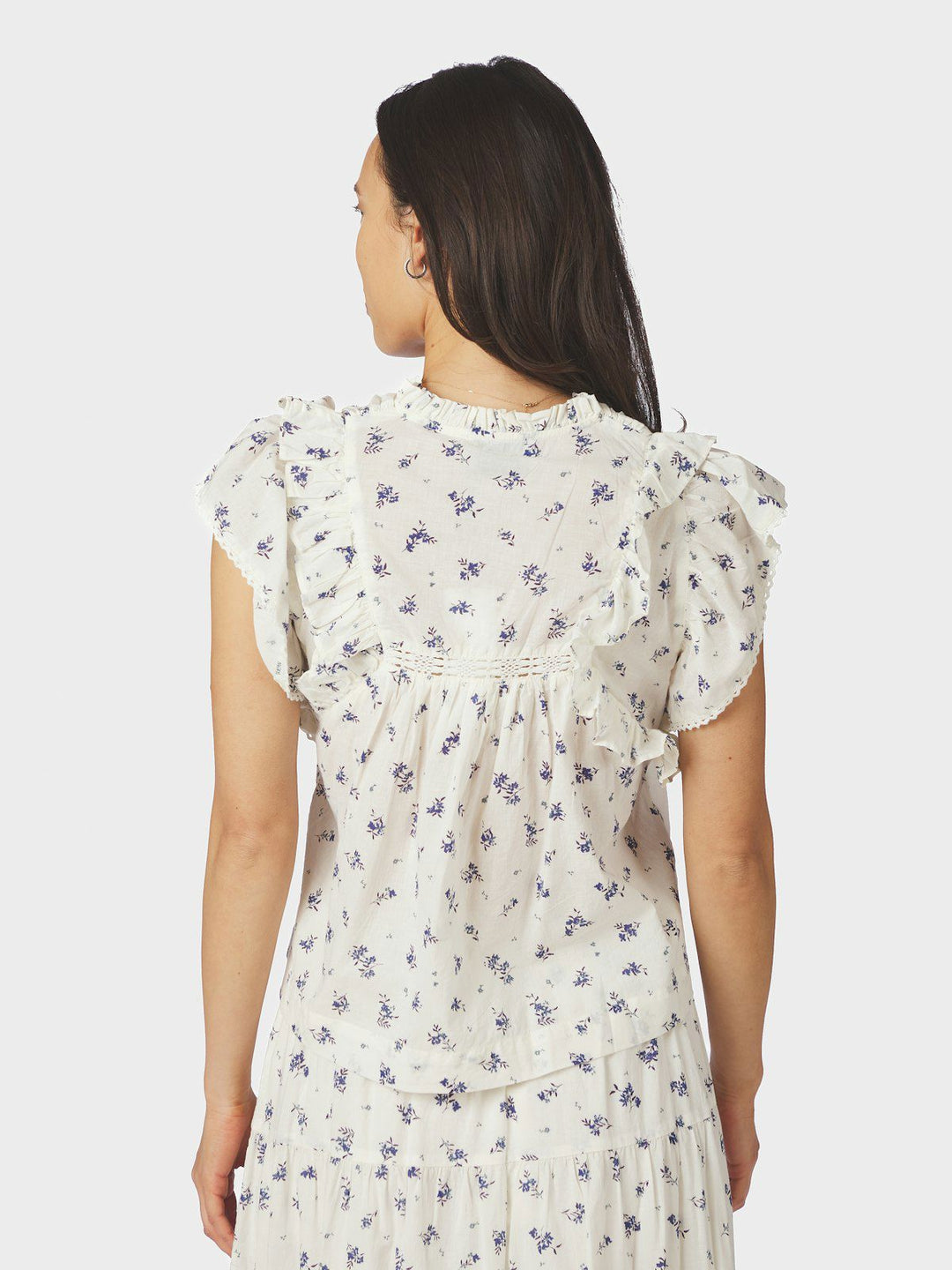Jayla Small Blossom Top  White Blue