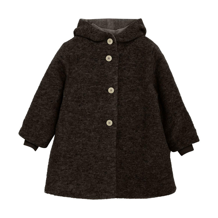 Coat Hood Wool w. Lining  Dark Brown Melange