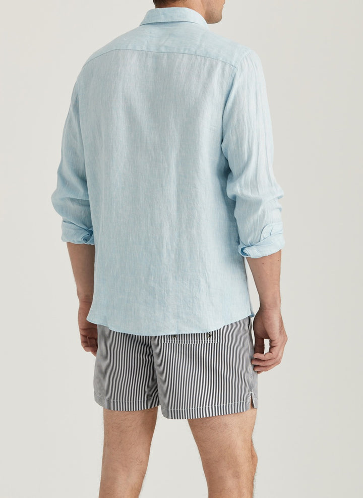 Douglas Linen Herringbone Shirt-Classic Fit  Blue