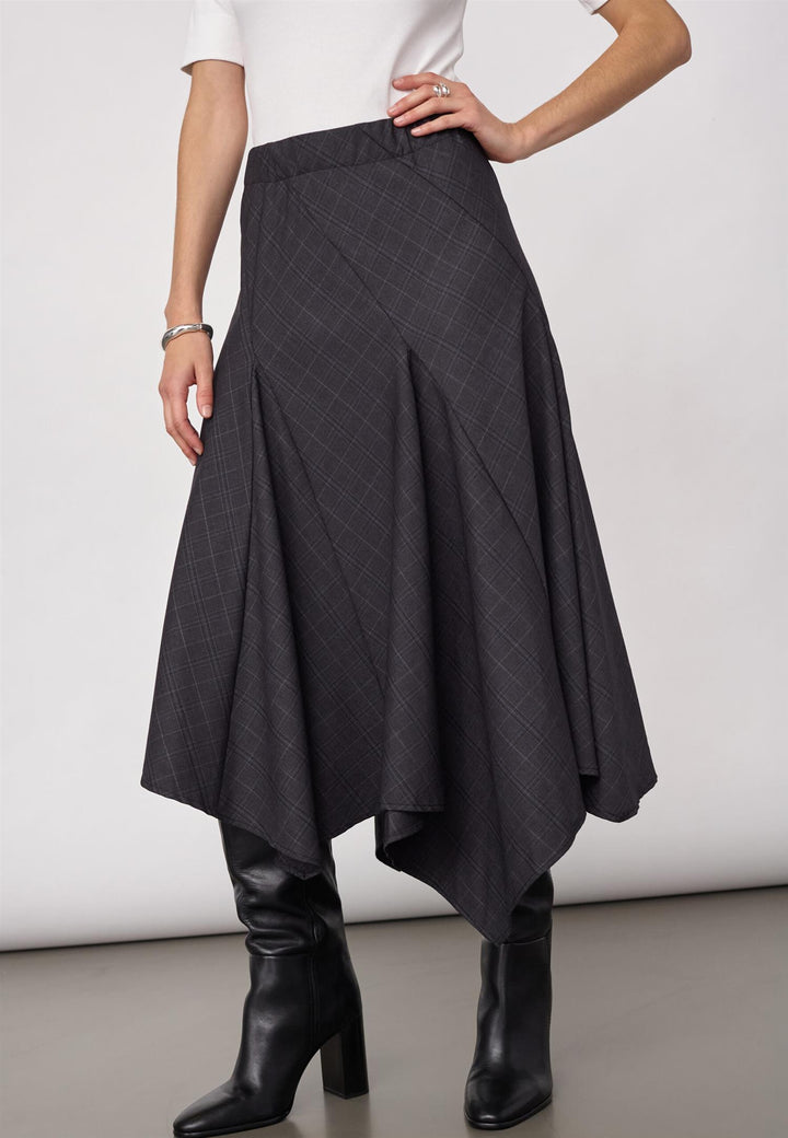 EloraCC Check Asym Skirt  Dark Grey
