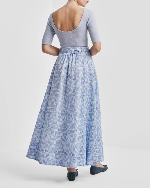 Checks Maxi Skirt  Light Blue