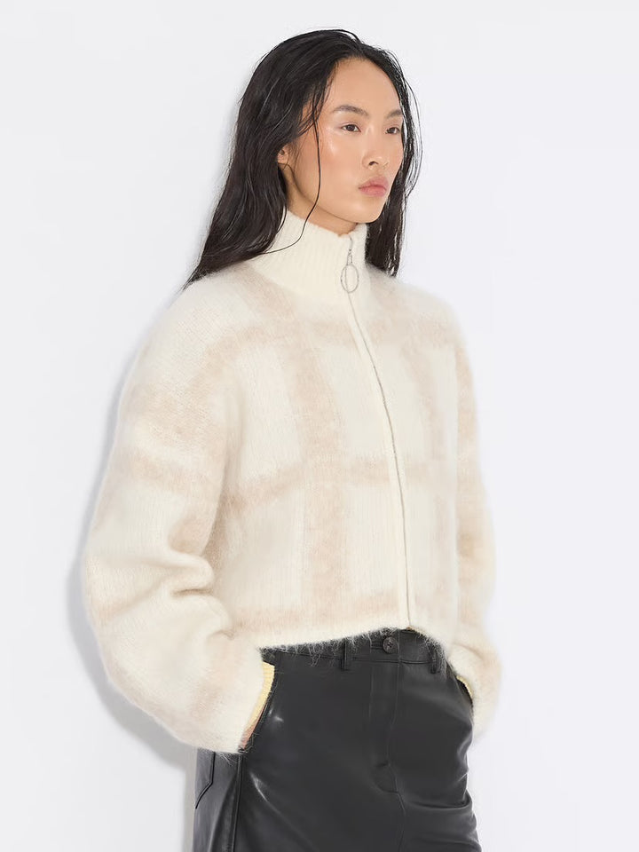 Tine Light Check Cardigan  Lt Brown Mix