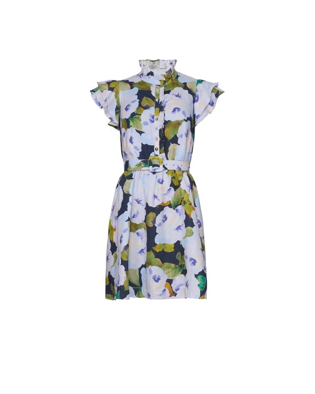 Linen Ruffle Dress  Bluebell