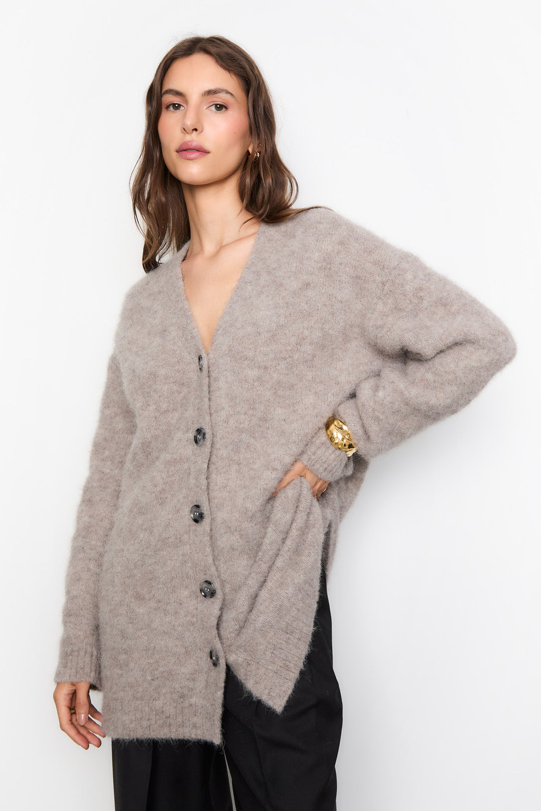 Paula Knit Cardigan  Taupe Melange