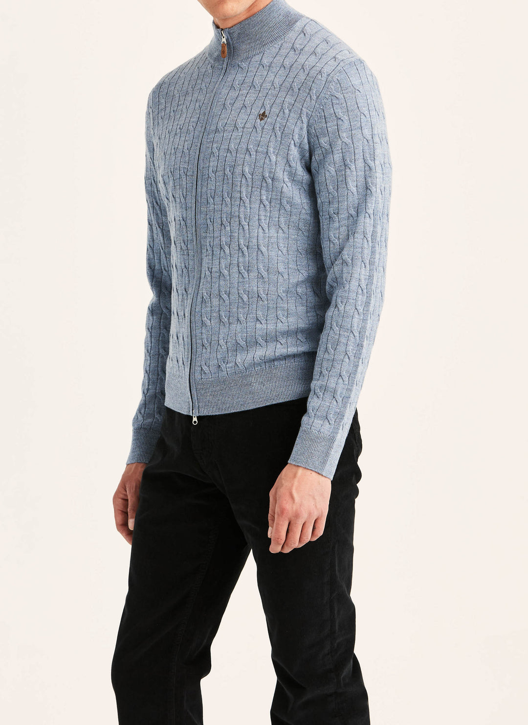 Merino Cable Zip Cardigan Blue
