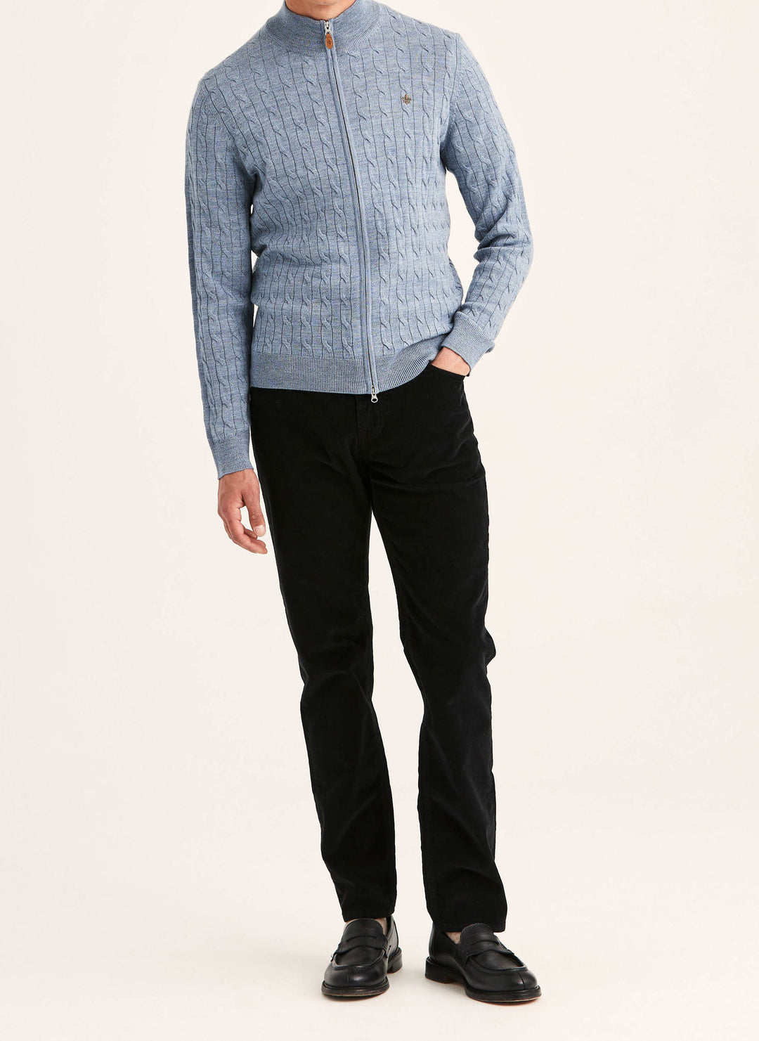 Merino Cable Zip Cardigan Blue
