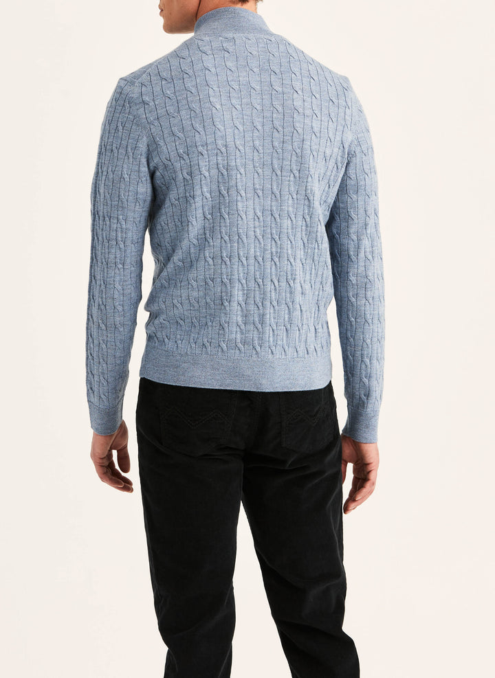 Merino Cable Zip Cardigan Blue