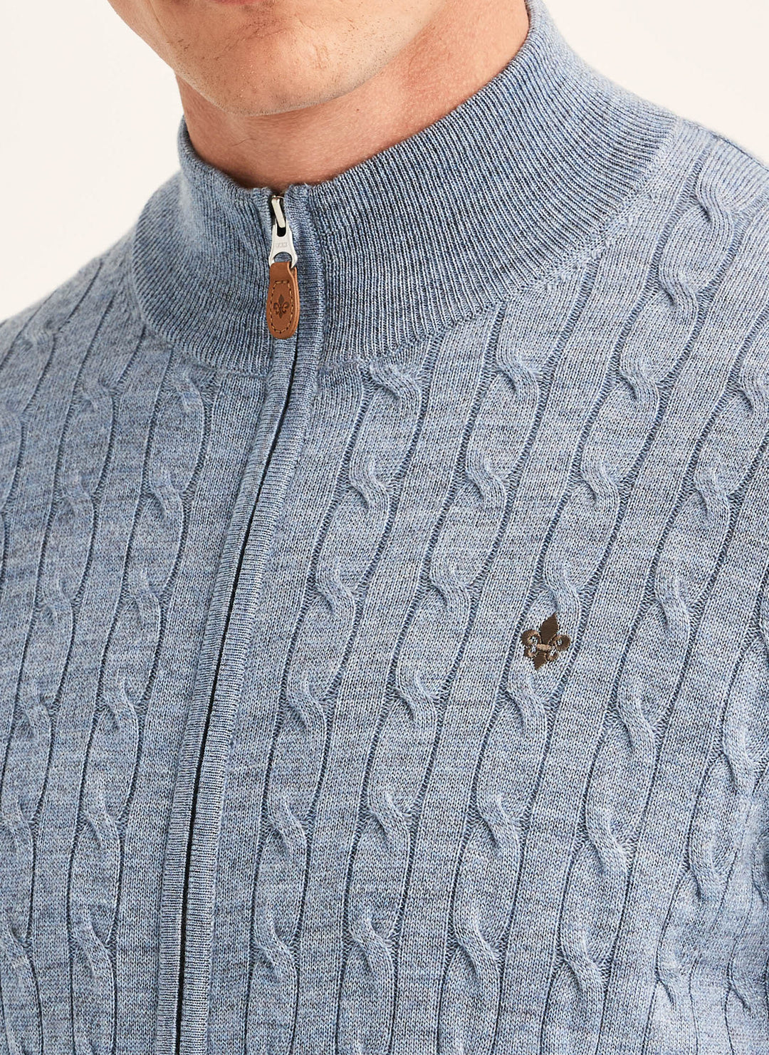 Merino Cable Zip Cardigan Blue