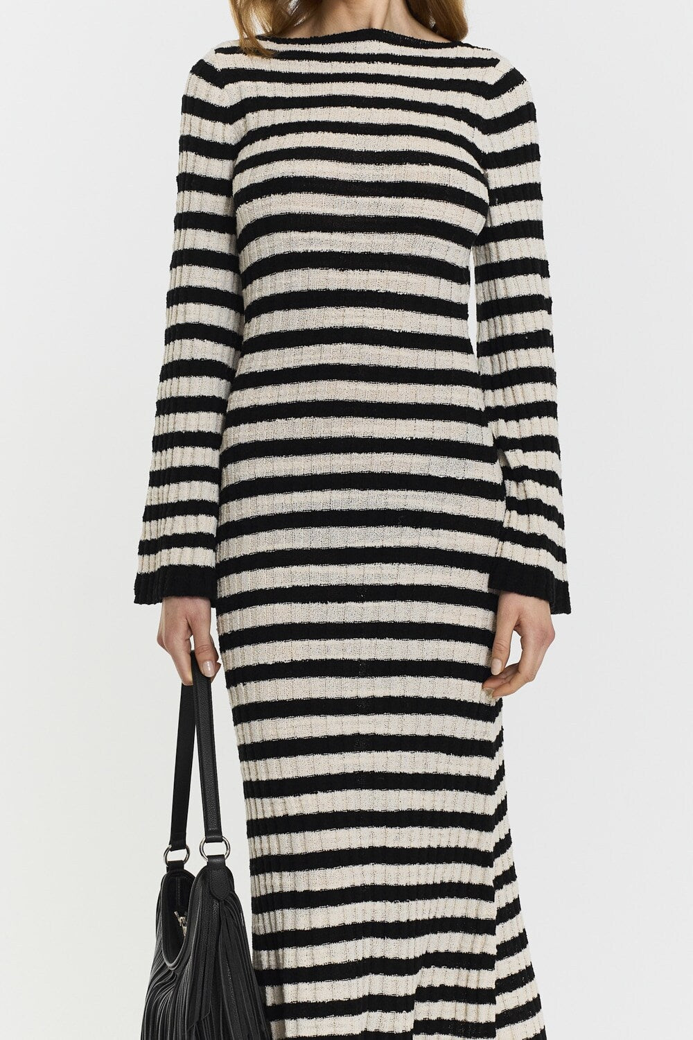 Althea Knitted Dress  Black Beige Stripe