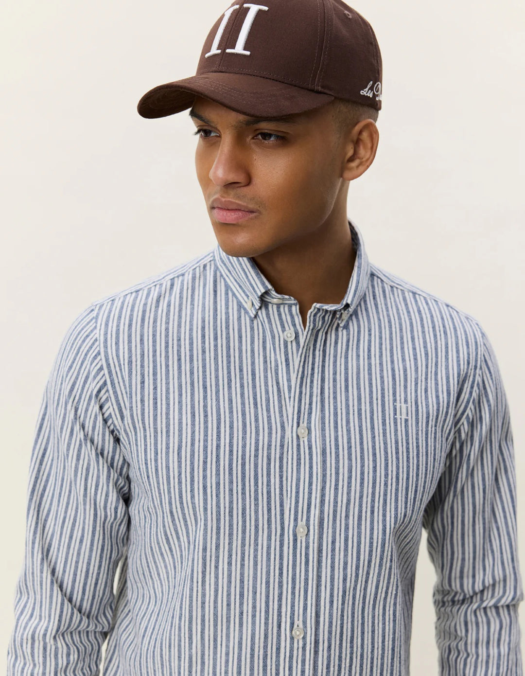 STRIPE COTTON LINEN SHIRT  Dark Denim Blue