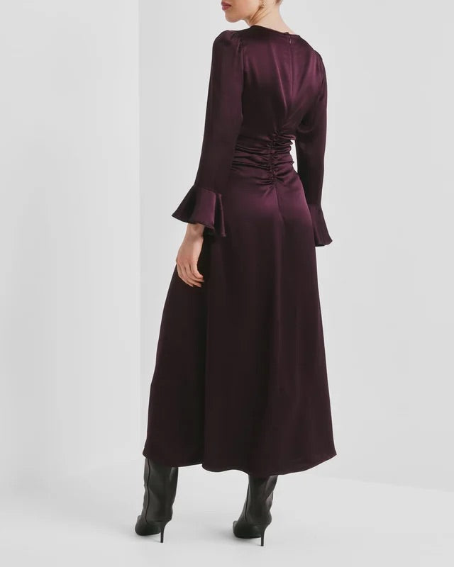 Satin Rouching Dress  Burgundy