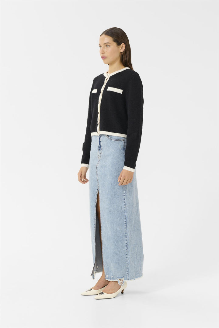 GZALPHA LS CONTRAST CARDIGAN  Ivory/Black Comb