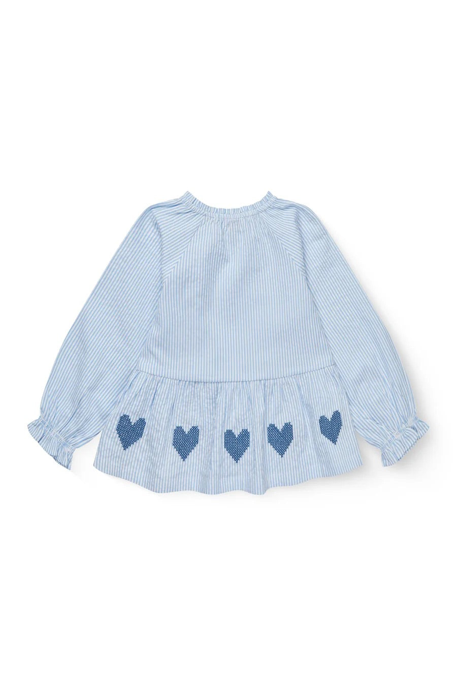 SEERSUCKER LS BLOUSE W. EMB.  Sky Blue W Cream Stripe