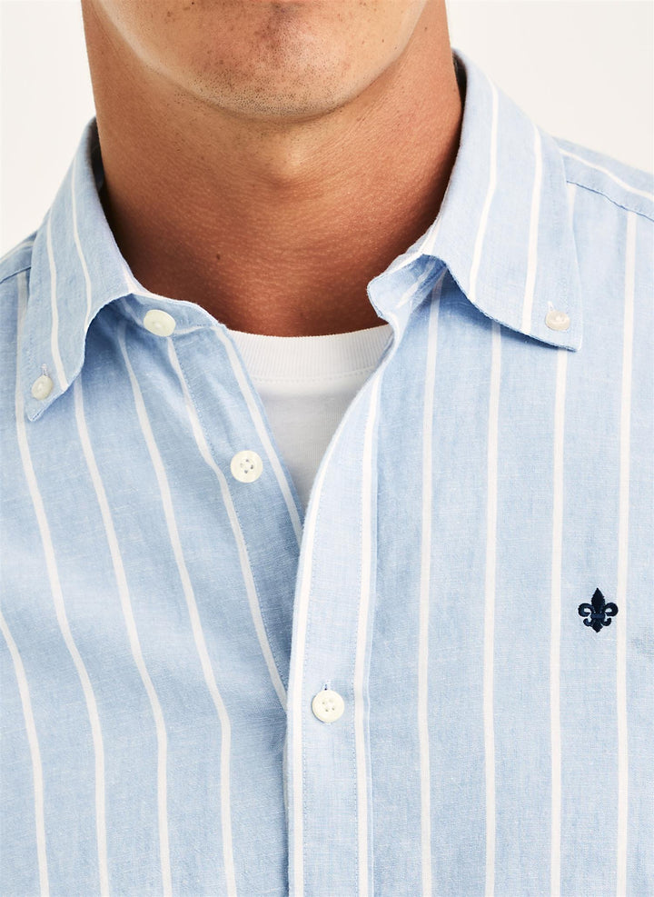 Douglas Linen Mix Stripe Shirt-Classic Fit  Light Blue