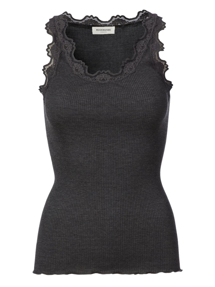 RWBabette SL U-neck Lace Top  Dark Grey Melange