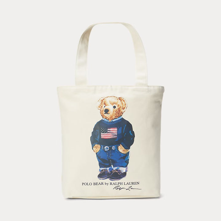 Polo Bear Cotton Canvas Tote  Creme