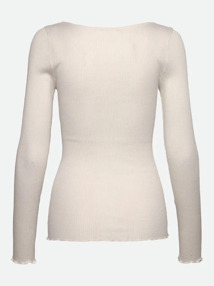 RWBeatha Silk LS V-neck Lace T-shirt  Ivory