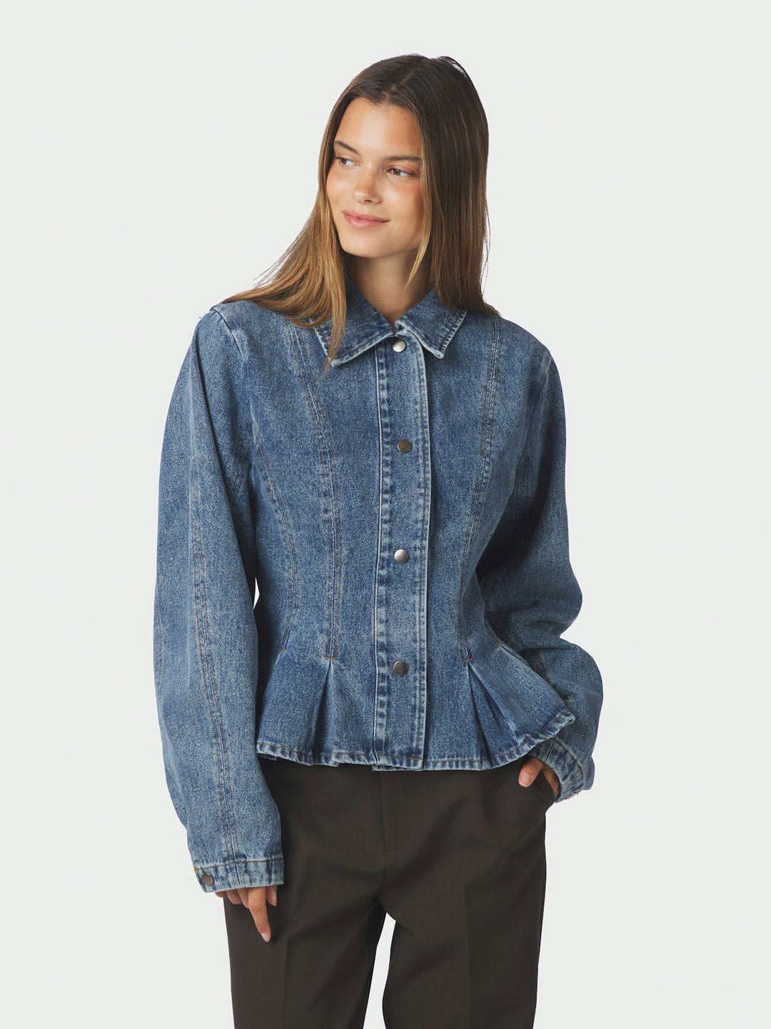 Rivora Denim Peplum Jacket  Blue