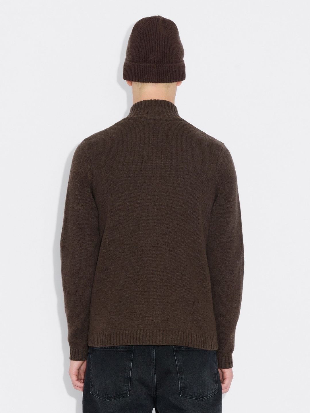 M. Wool Zip Cardigan  Dk. Brown
