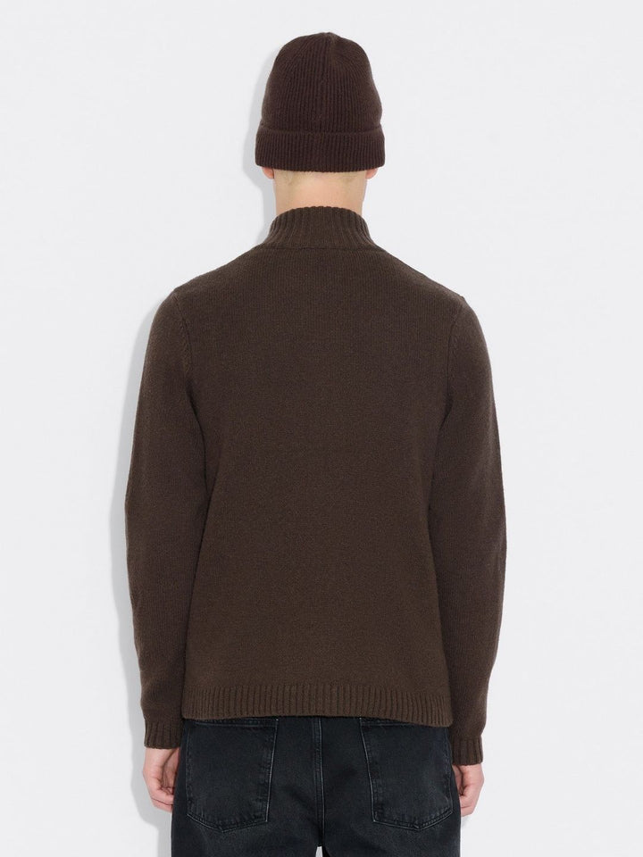 M. Wool Zip Cardigan  Dk. Brown