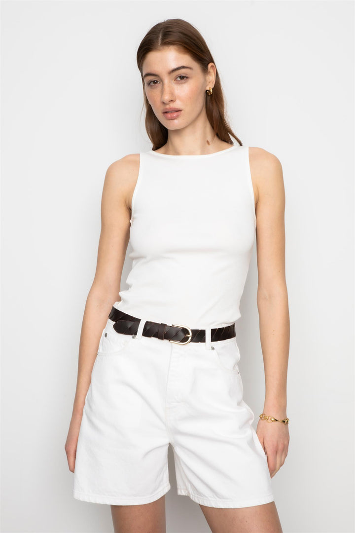 Peggy Rib Boatneck Top  Off-White