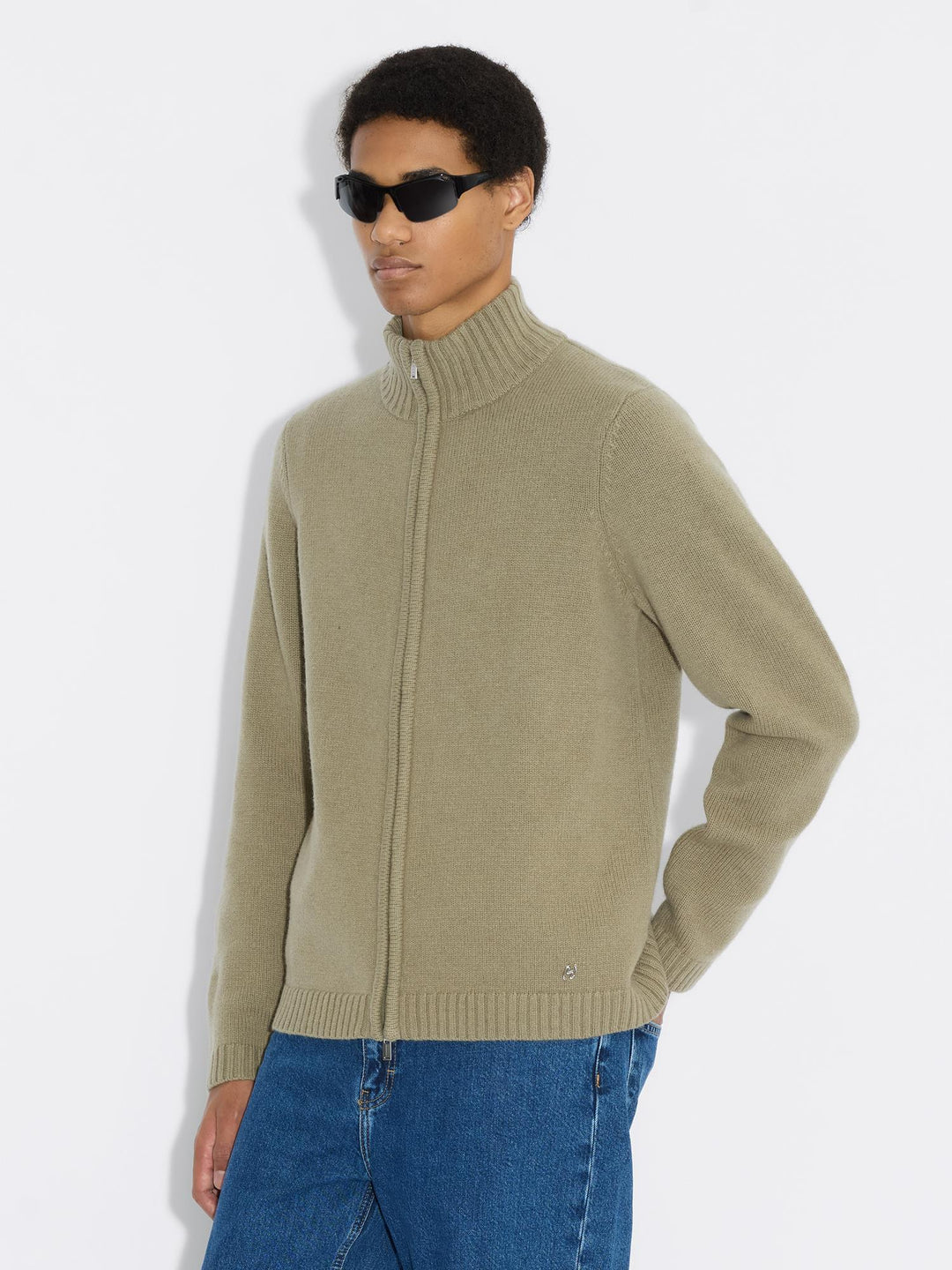 M. Wool Zip Cardigan  Green