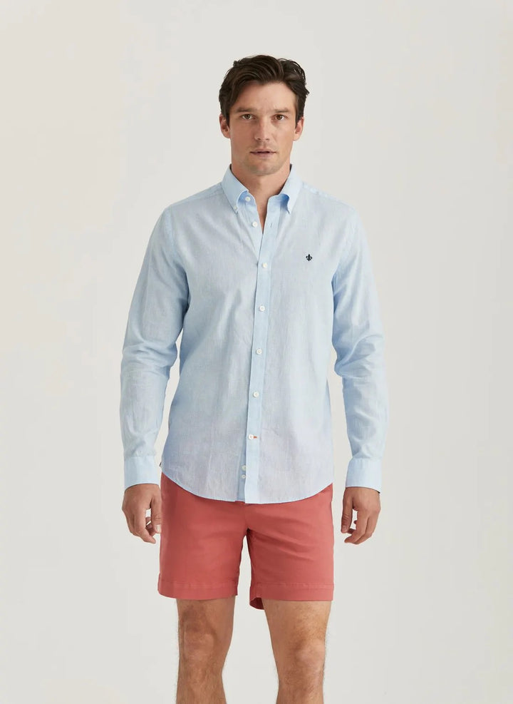 Linen Check Shirt-Slim Fit  Blue
