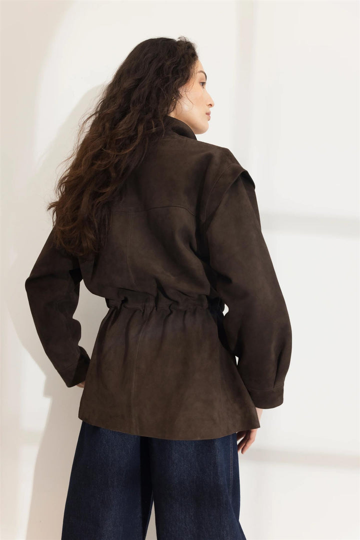Winnie Leather Jacket  Dark Brown Suede