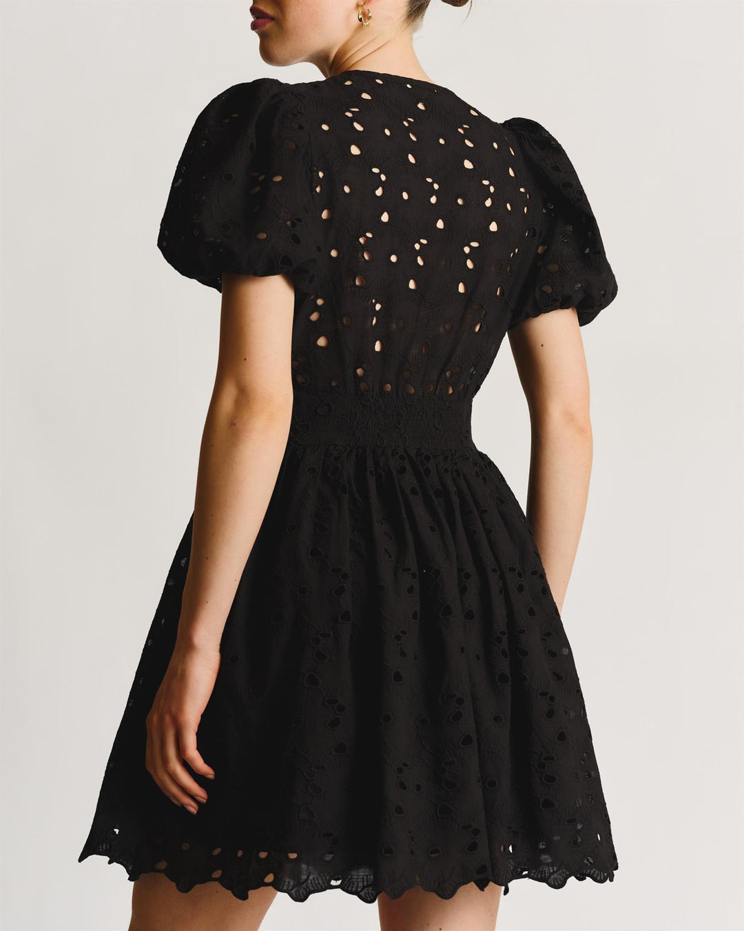 Broderie Anglaise Puffed Dress  Black