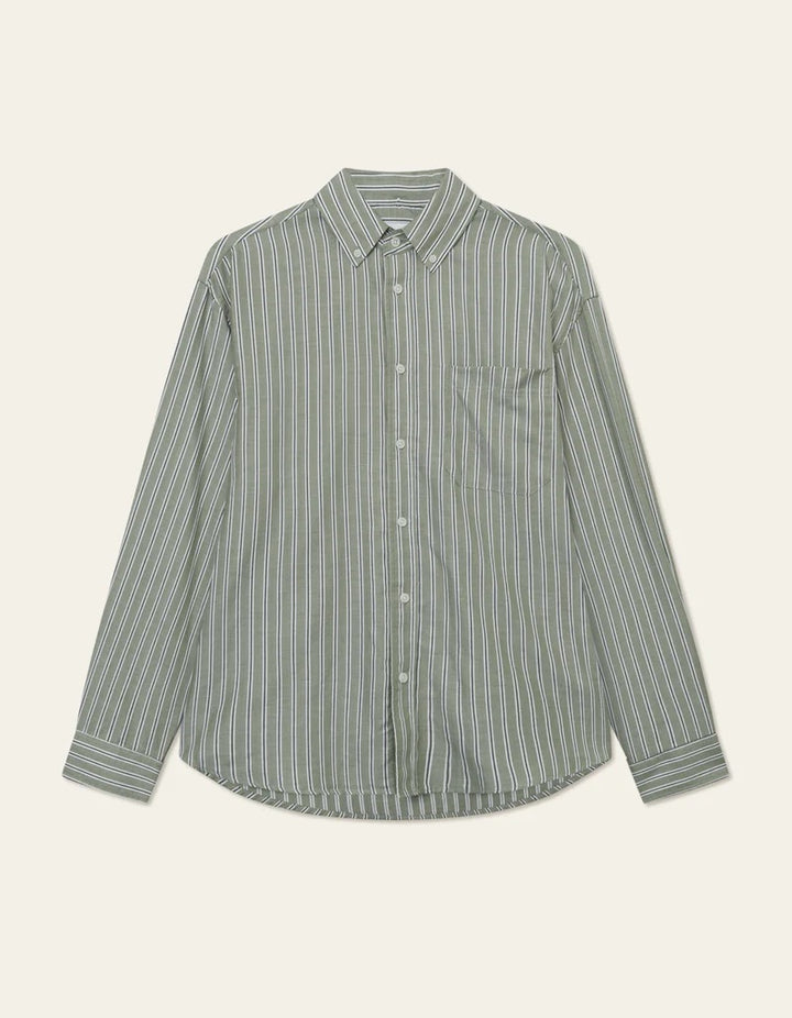 Kolton Herringbone Poplin Shirt  White/Chive Green