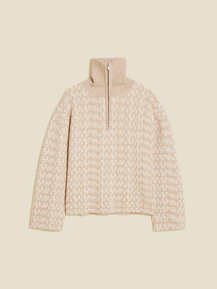 Cass Monogram Half Zip  Beige Mix