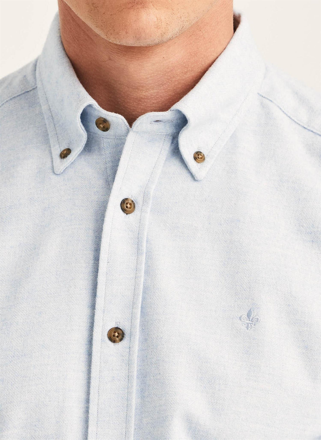 Flannel Herringbone Shirt-Slim Fit Light Blue