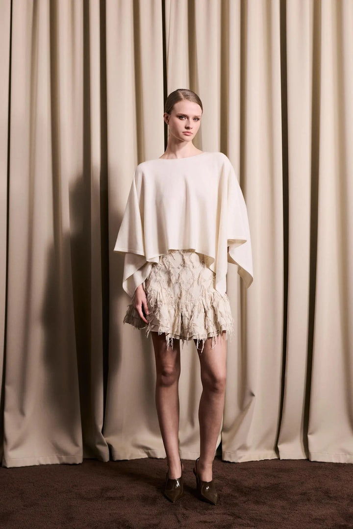 IBEN ENZO MERINO PONCHO  Ivory White