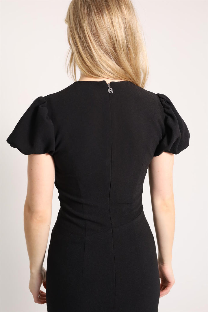 MIDI PUFF SLEEVE DRESS Black