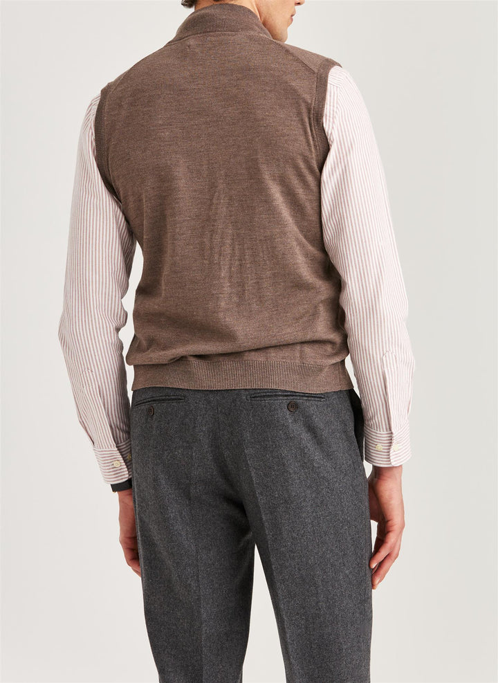 Merino Zip Vest  Brown