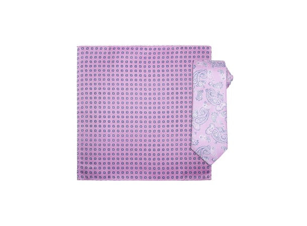Santi silkeslips+lommetørkle mønstret sett navy  Rosa