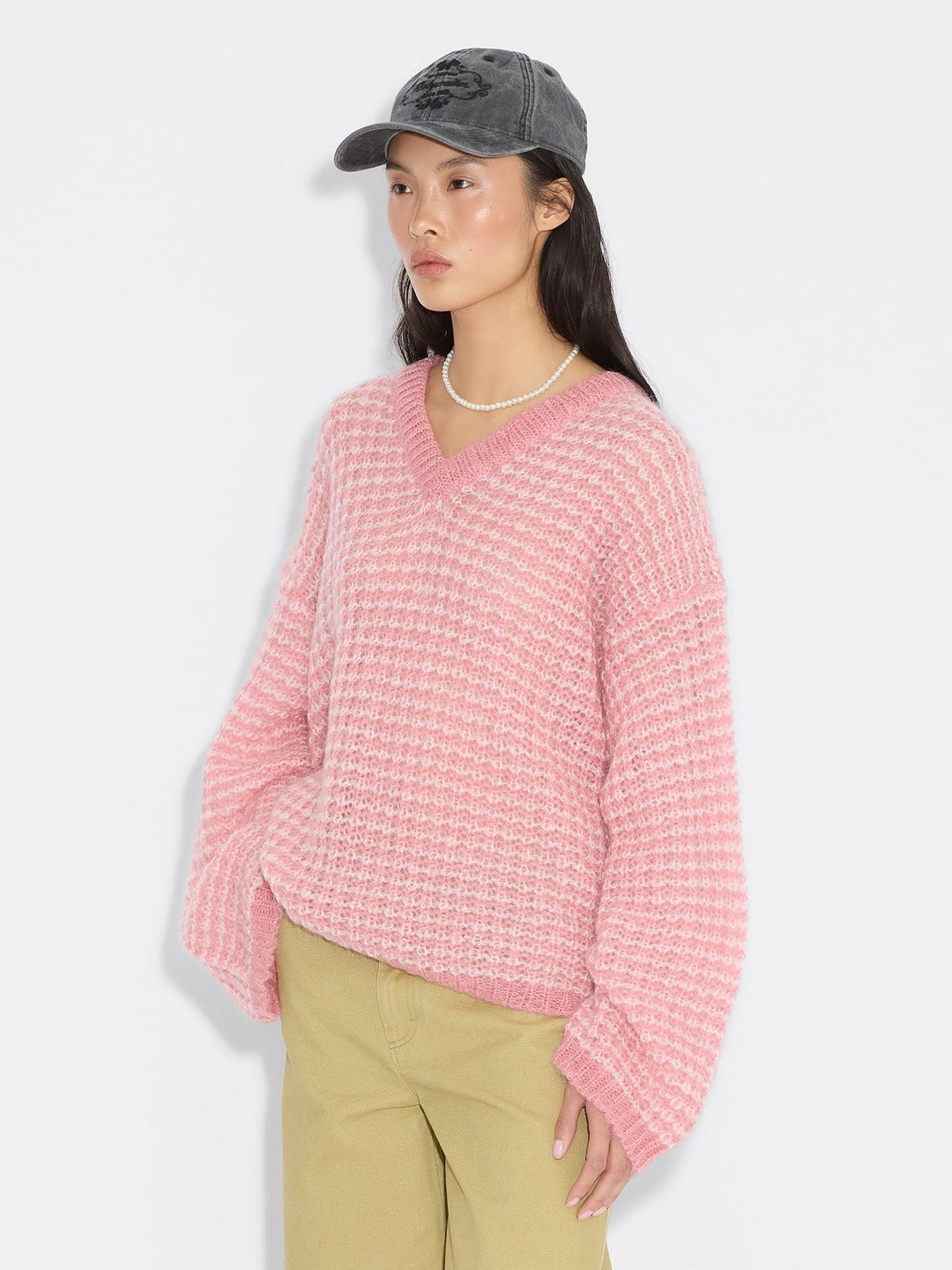 Boxy Mohair V-Neck  Pink Mix