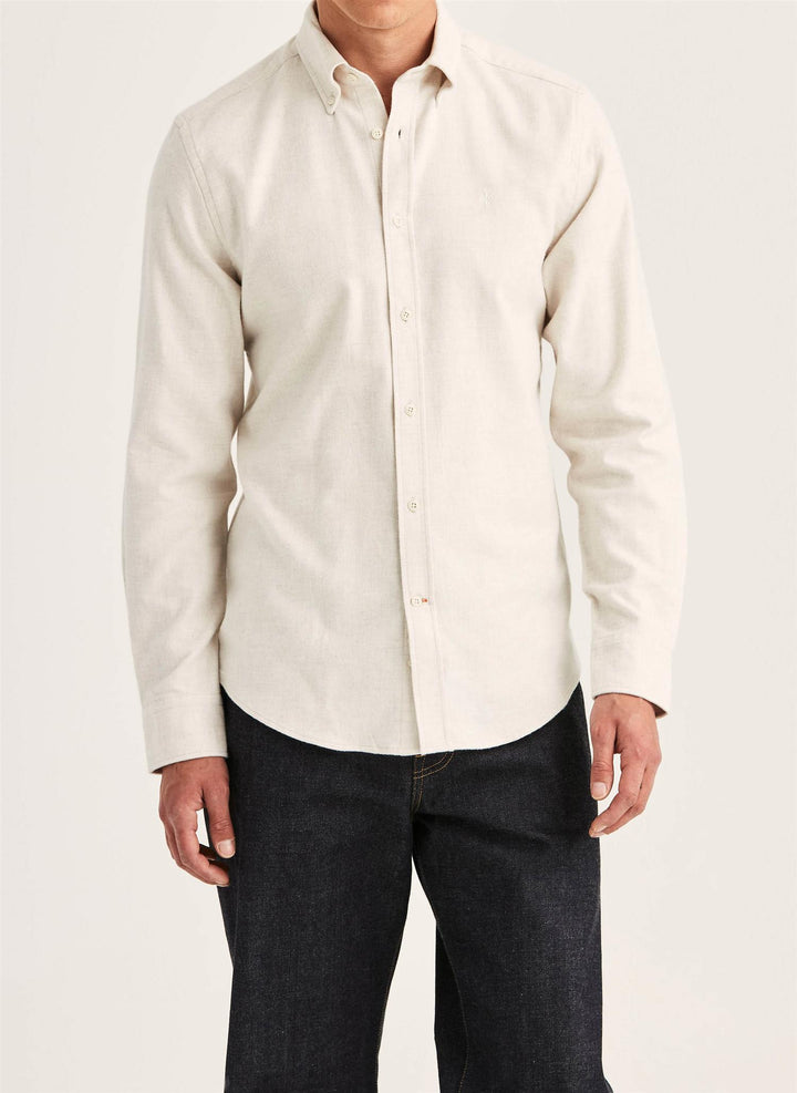 Flannel Herringbone Shirt-Slim Fit Off White