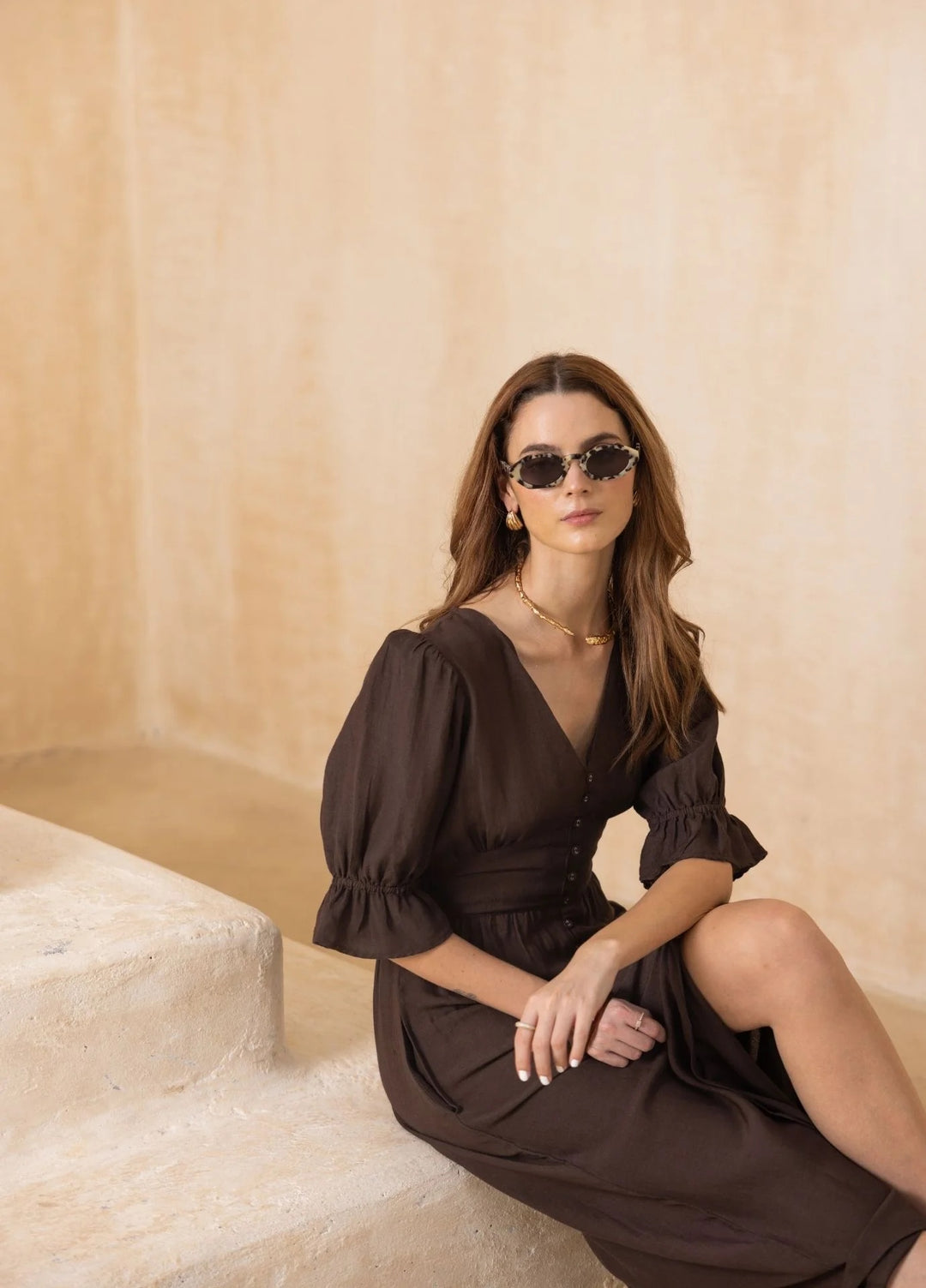 Andrea Dress Espresso Linen  Espresso Linen