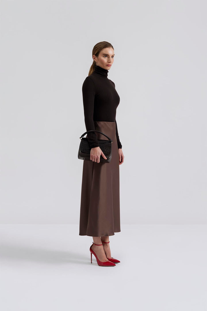 Aubree satin midi skirt  Chocolate