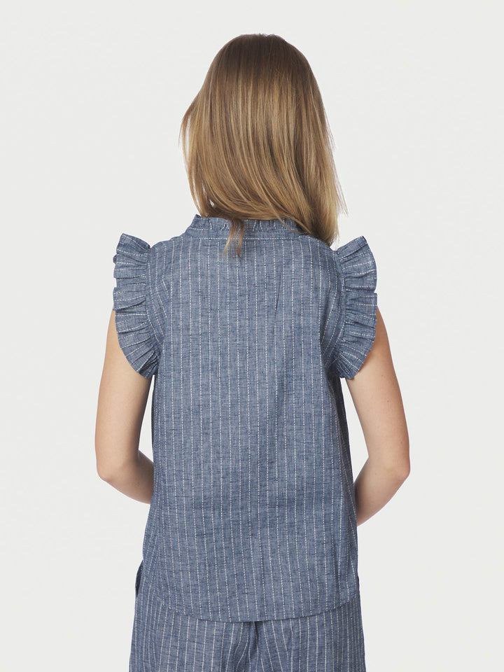 Siona Emb Stripe Top  Blue