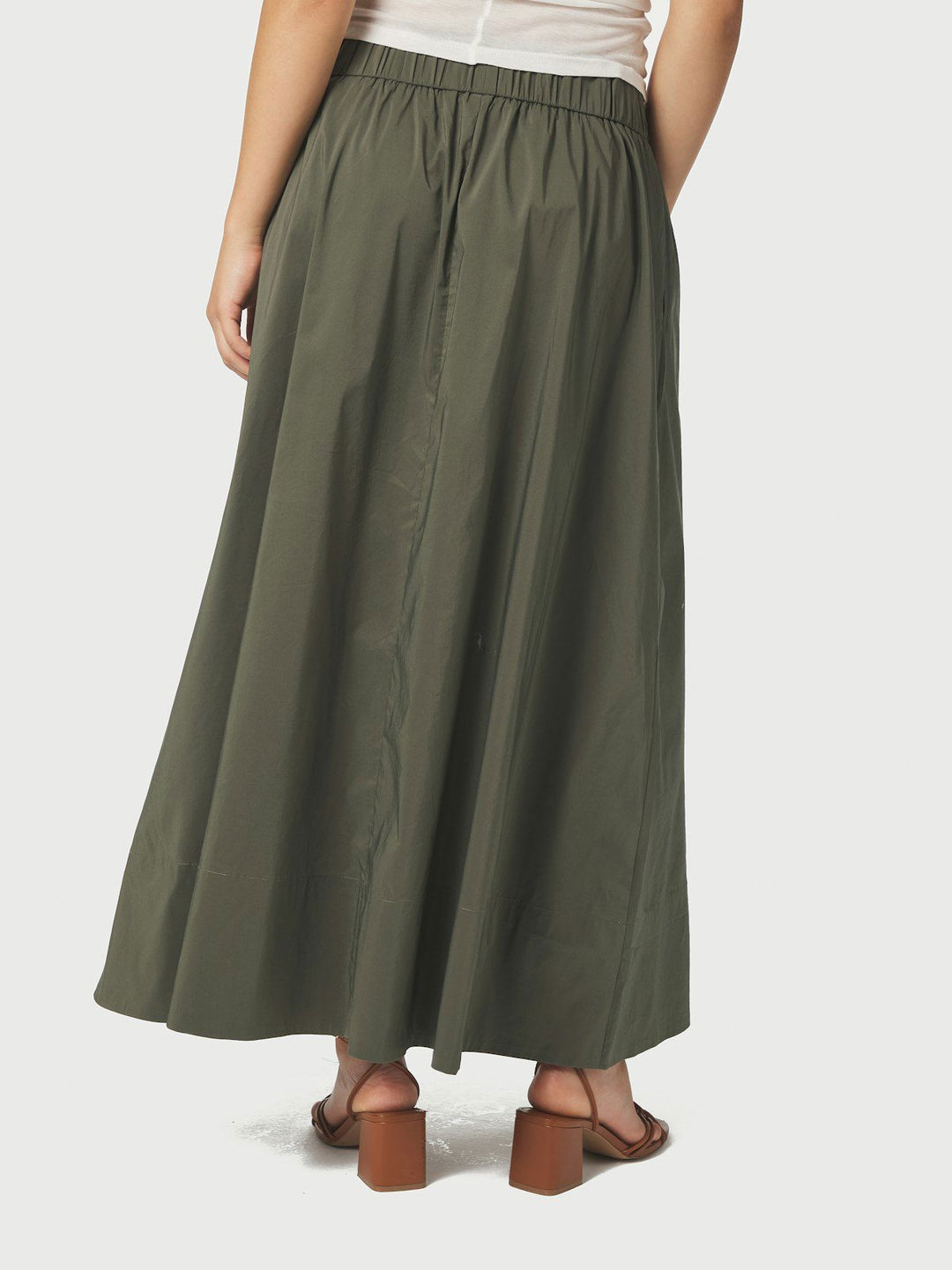 Yara Long Poplin Skirt  Army