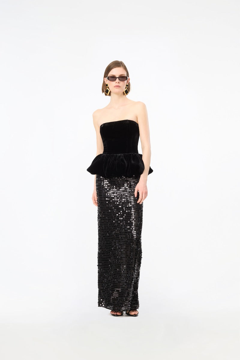 Sequins Maxi Peplum Dress  Black