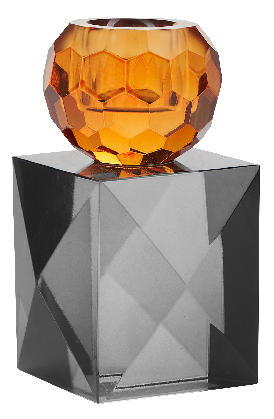 CRYSTAL CANDLE HOLDER  Amber/Grey