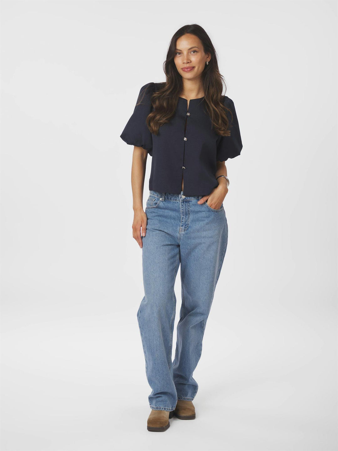 AISA DULL SATIN BLOUSE  Navy