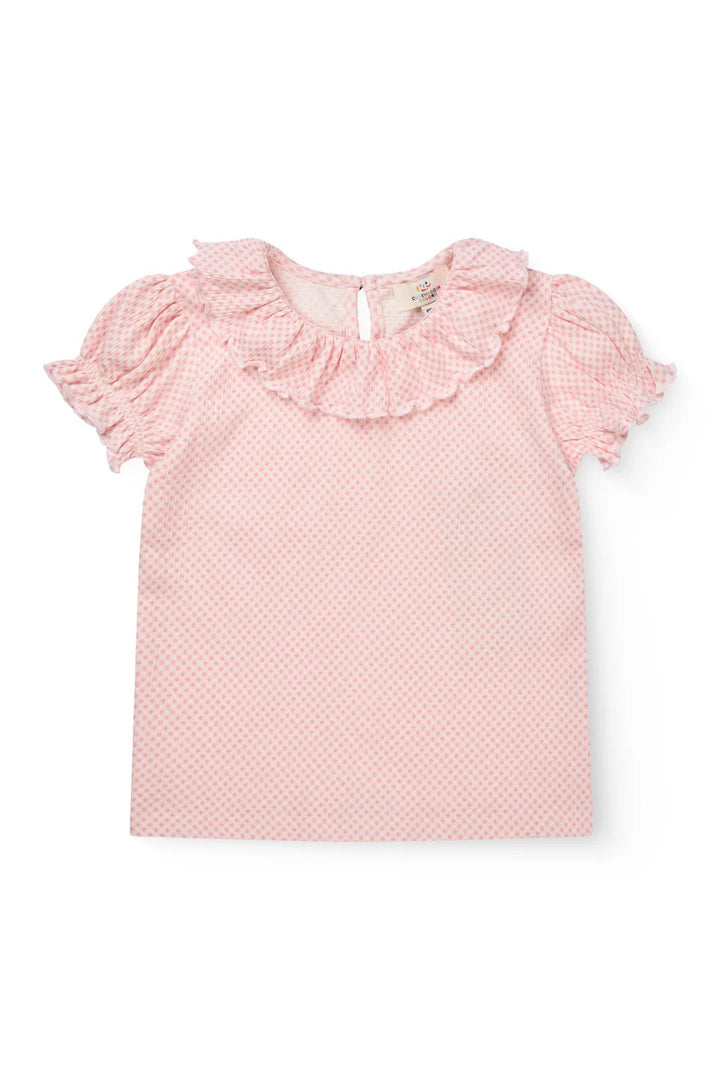 CREPE TEE W. FRILL COLLAR  Pink Comb.