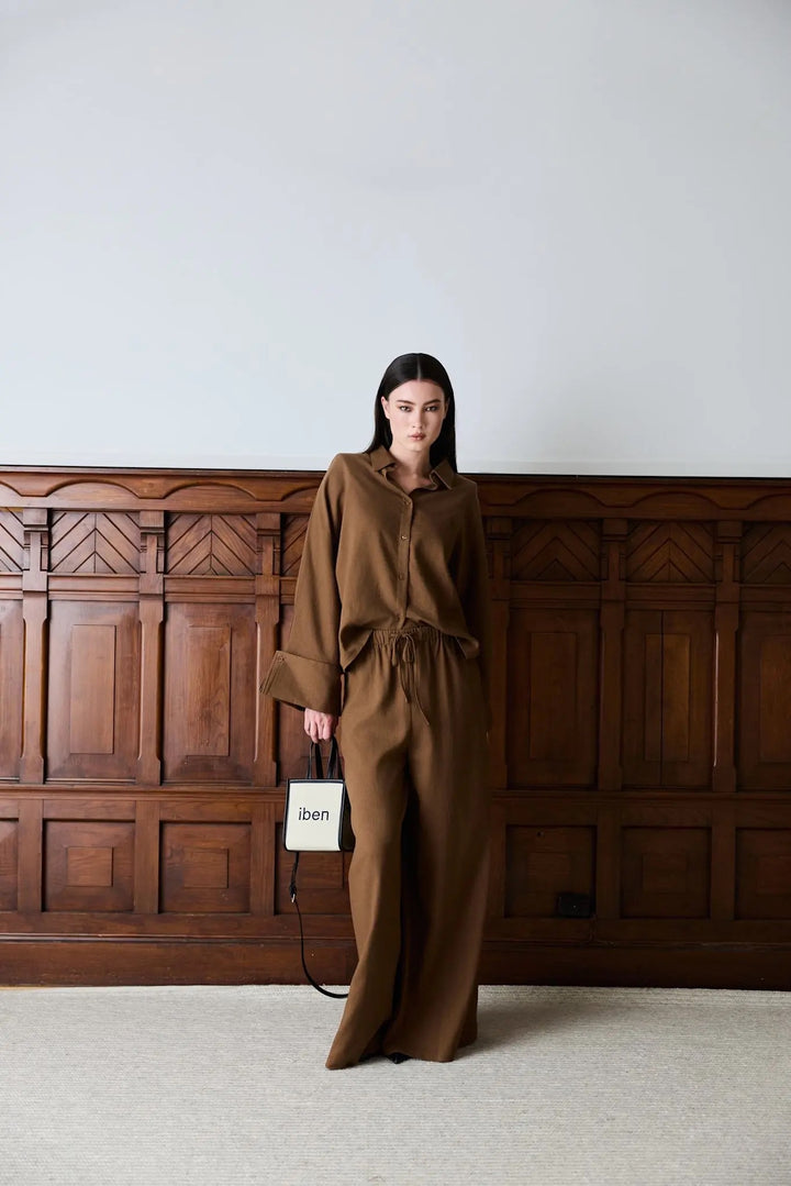 Atari Linen Shirt  Chestnut Brown